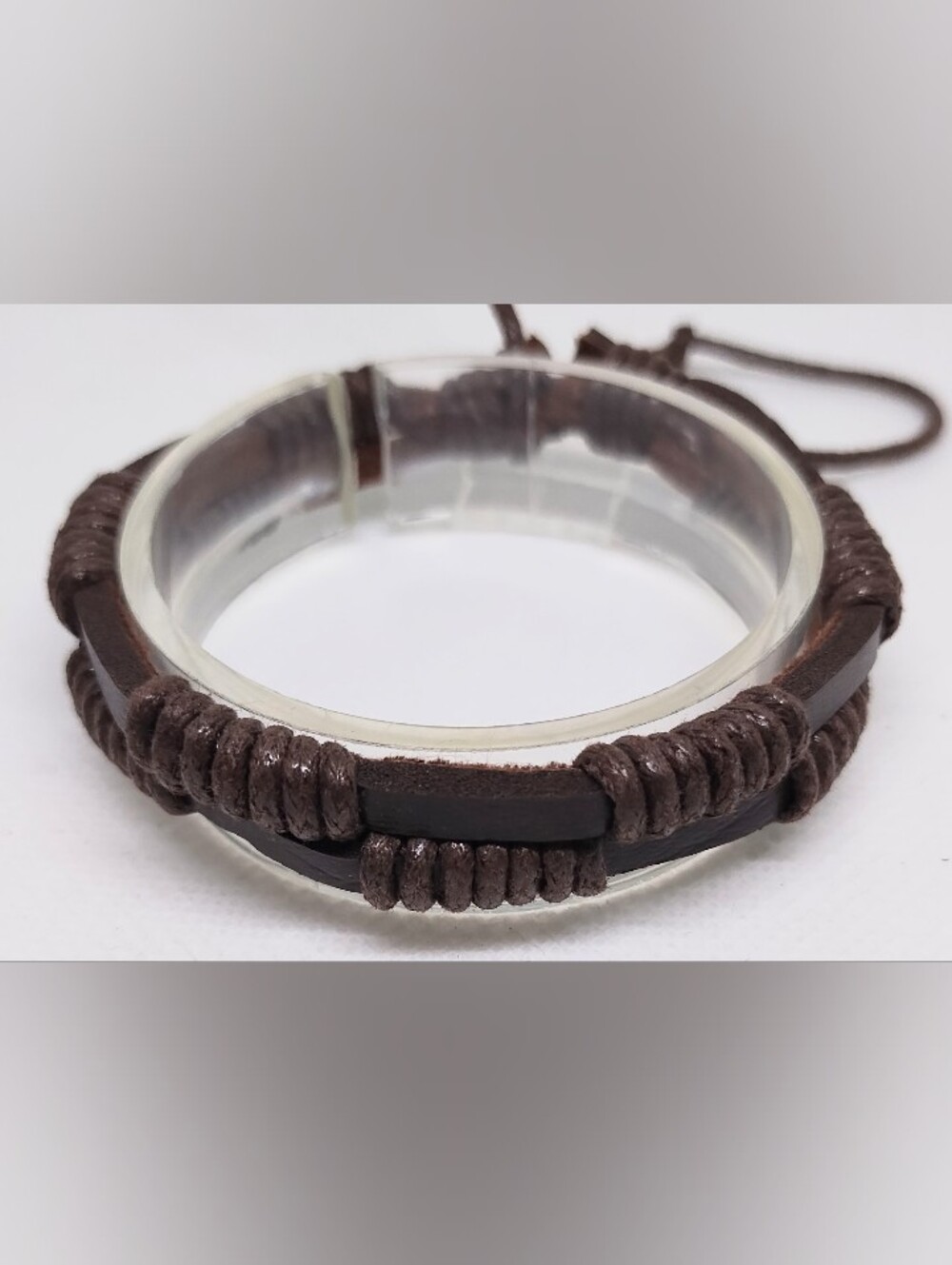 Brown Braided Leather Adjustable Men's Bracelet